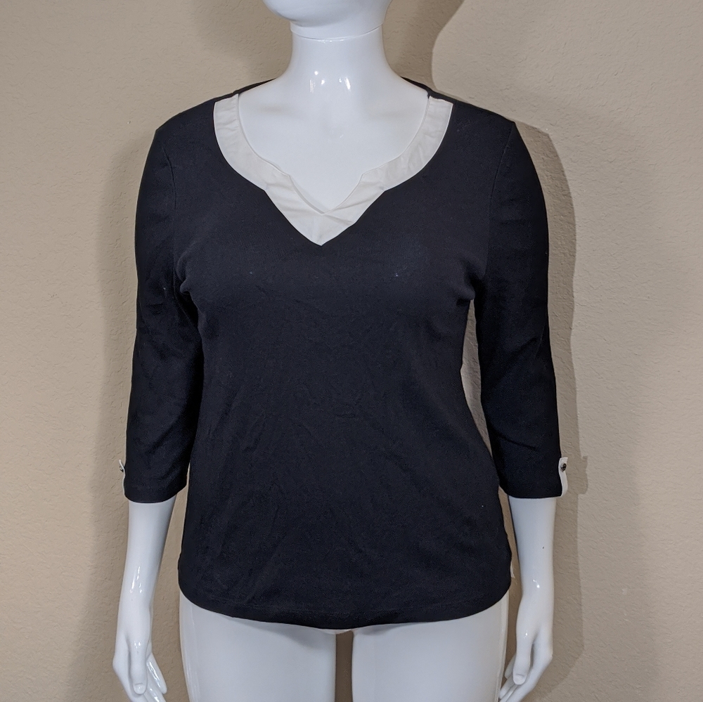 Karen Scott Cotton Split-Neck Tab-Sleeve Top